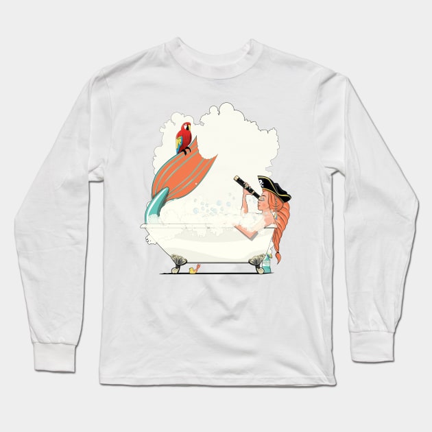 Mermaid in the Bath Long Sleeve T-Shirt by InTheWashroom